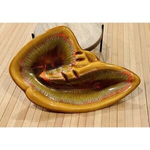 Vintage Deforest of California Yellow Brown Orange Drip Glaze Ashtray Pottery